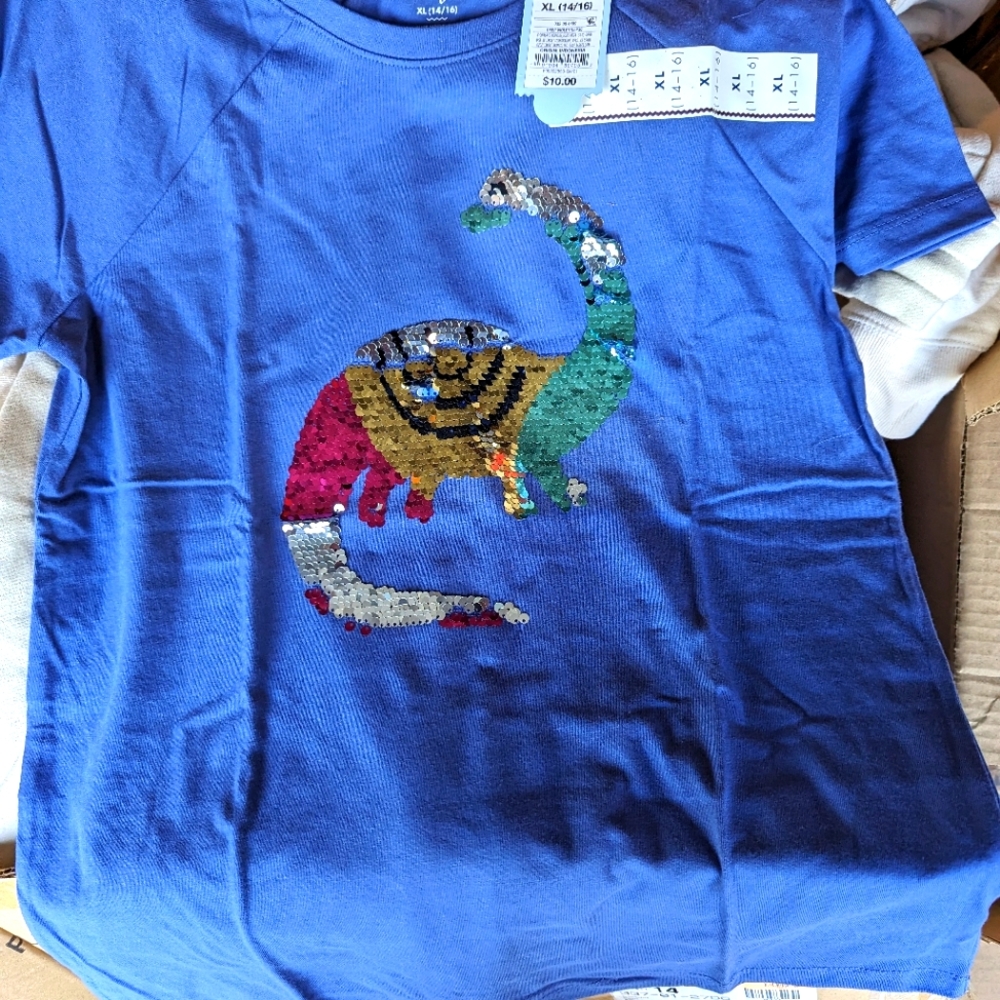 Kids blue shirt with dinosaur sequins